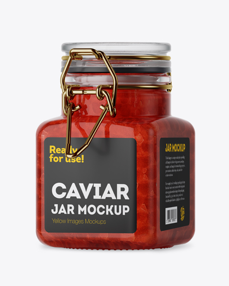 100ml Glass Red Caviar Jar w/ Clamp Lid Mockup - Halfside View