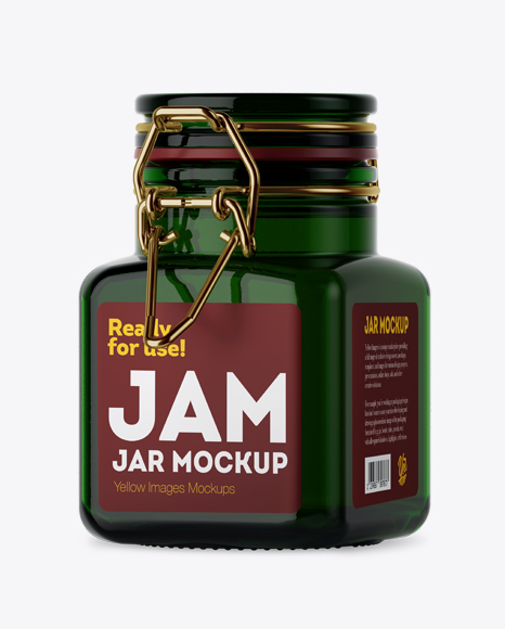 100ml Green Glass Jam Jar w/ Clamp Lid Mockup - Halfside View