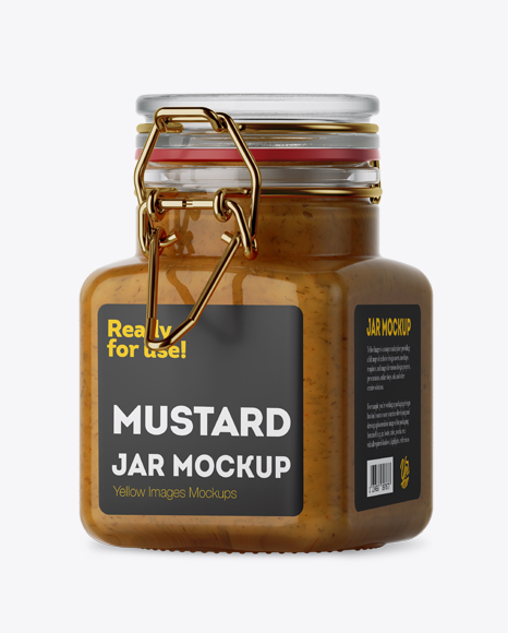100ml Glass Mustard Jar w/ Clamp Lid Mockup - Halfside View