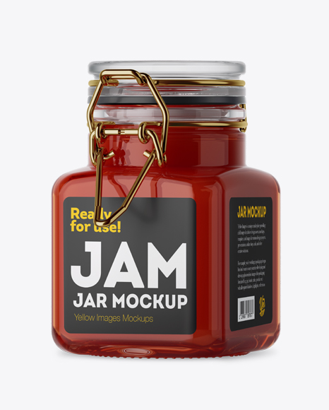 100ml Glass Red Jam Jar w/ Clamp Lid Mockup - Halfside View