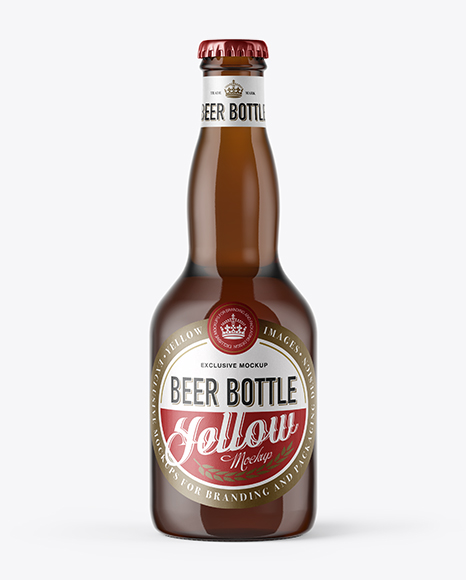 Amber Glass Bottle with Lager Beer Mockup