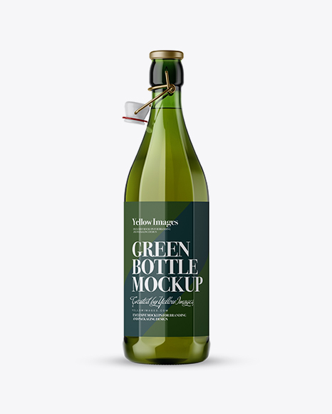 Green Glass Bottle With Clamp Lid Mockup