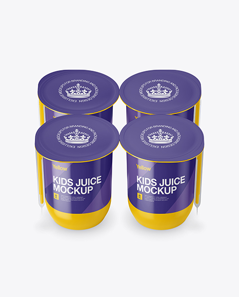 Glossy Plastic 4 Pack Juice Cup Mockup - Front View (High-Angle Shot)