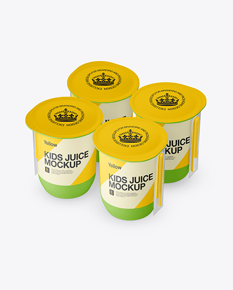Matte Plastic 4 Pack Juice Cup Mockup - Halfside View (High-Angle Shot)