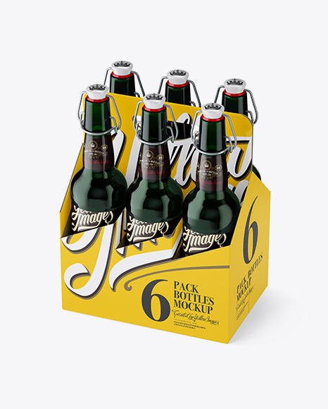 White Paper 6 Pack Green Bottle Carrier Mockup - Halfside View (High Angle)