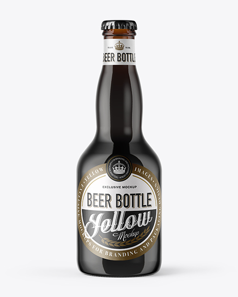 Amber Glass Bottle with Stout Beer Mockup