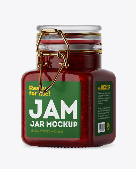 100ml Glass Strawberry Jam Jar w/ Clamp Lid Mockup - Half Side View