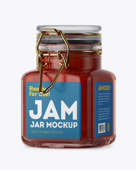 100ml Glass Strawberry Jam Jar w/ Clamp Lid Mockup - Half Side View