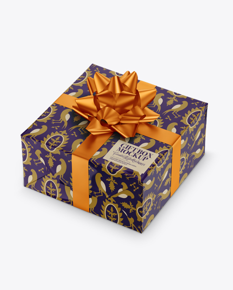 Glossy Gift Box with Matte Metallic Bow Mockup