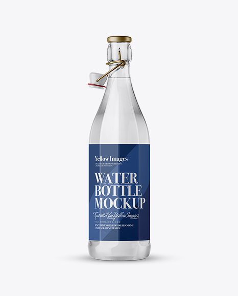 Clear Glass Water Bottle With Clamp Lid Mockup