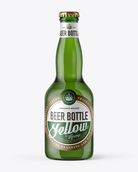 Green Glass Bottle with Lager Beer Mockup