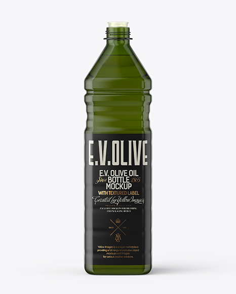 1L Green PET Bottle with Olive Oil Mockup