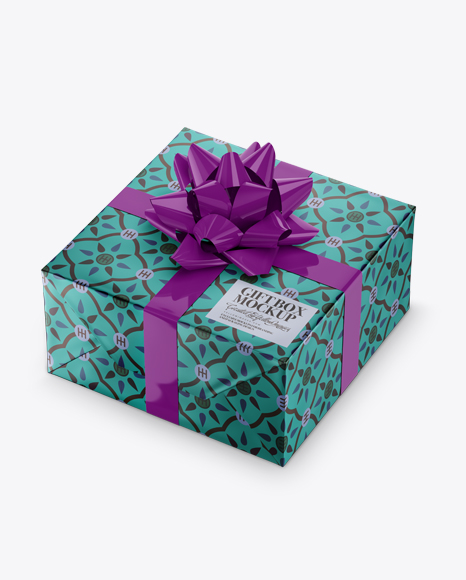 Matte Metallic Gift Box with Glossy Bow Mockup