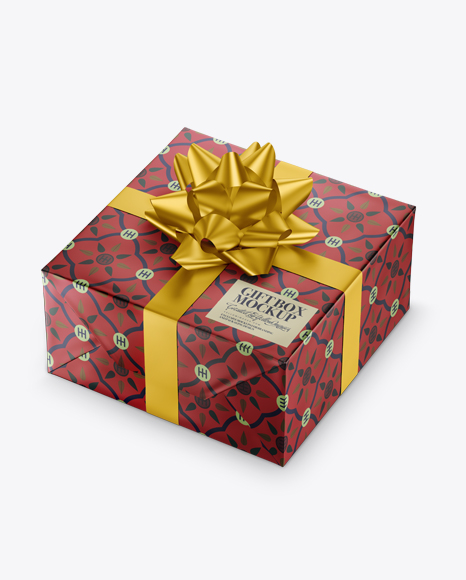 Matte Metallic Gift Box with Matte Metallic Bow Mockup