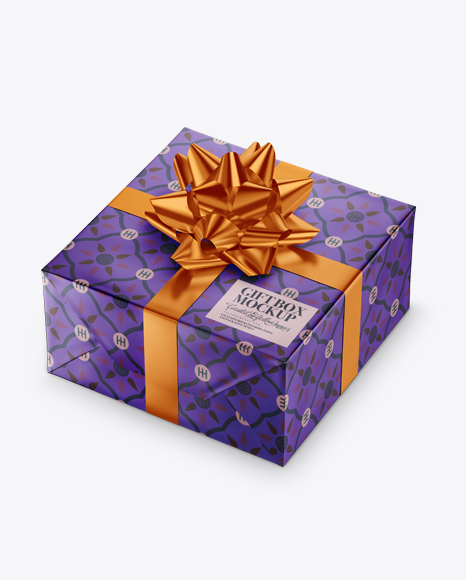 Matte Metallic Gift Box with Metallic Bow Mockup