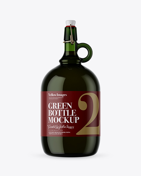 3L Green Glass Bottle With Handle & Clamp Lid Mockup