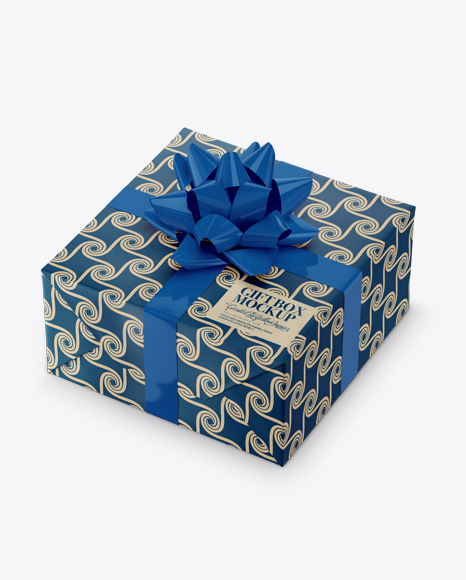 Textured Paper Gift Box with Glossy Bow Mockup