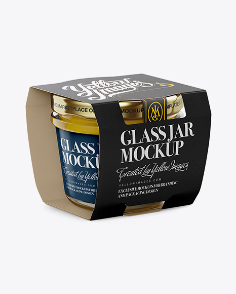 Glass Jar with Mustard Mockup - Halfside View