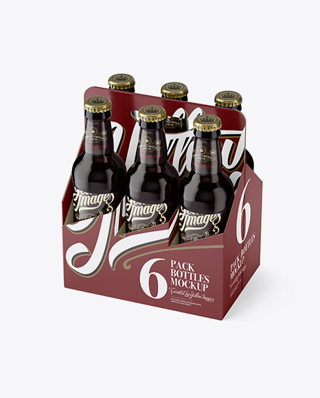 White Paper 6 Pack Amber Bottle Carrier Mockup - Half Side View (High-Angle Shot)