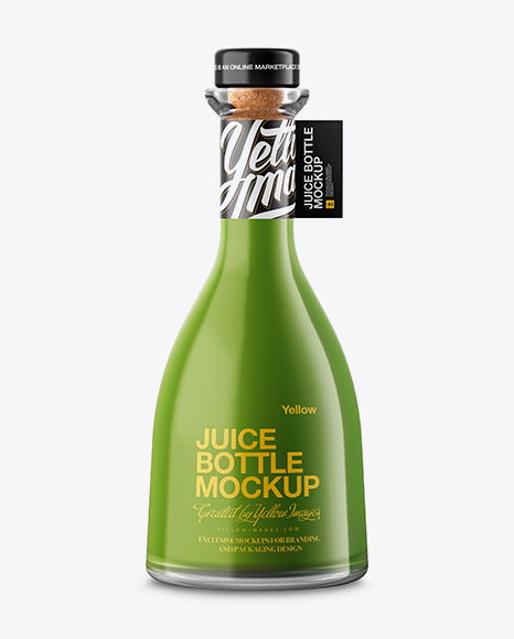 Clear Glass Bottle With Green Juice Mockup