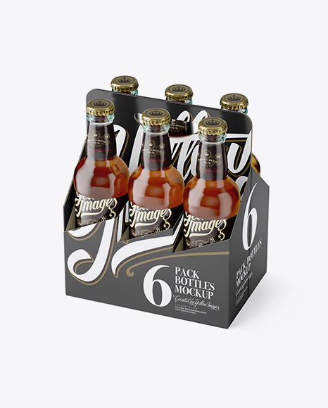 White Paper 6 Pack Clear Bottle Carrier Mockup - Half Side View (High-Angle Shot)
