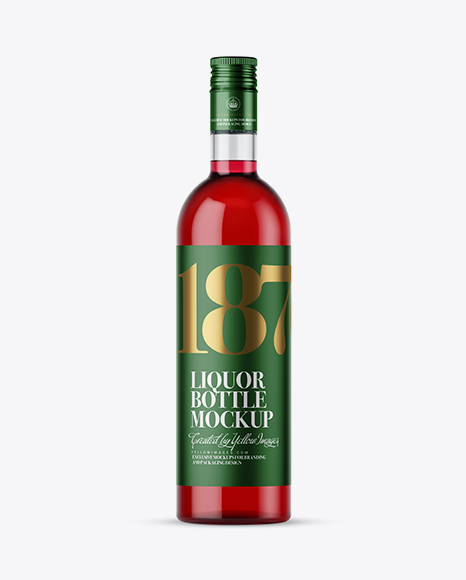Clear Glass Bottle with Red Liquor Mockup