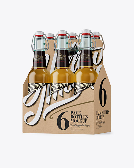 Kraft Paper 6 Pack Clear Bottle Carrier Mockup - Halfside View