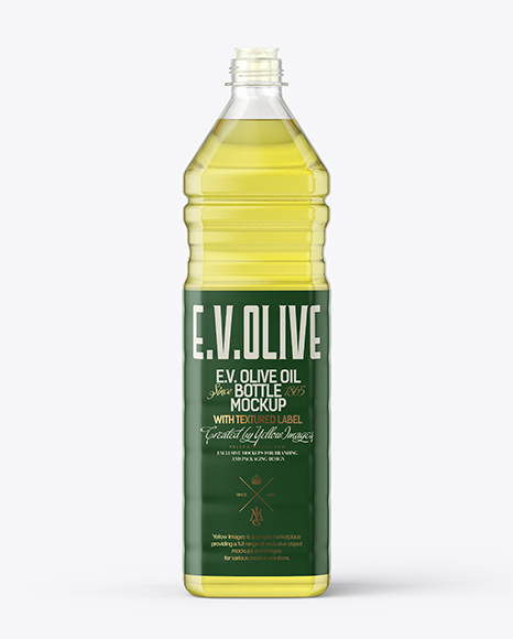 1L Clear PET Bottle with Olive Oil Mockup
