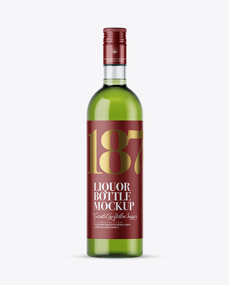 Clear Glass Bottle with Green Liquor Mockup