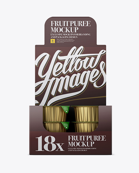 18 Fruit Puree Cups Display Box Mockup - Front View