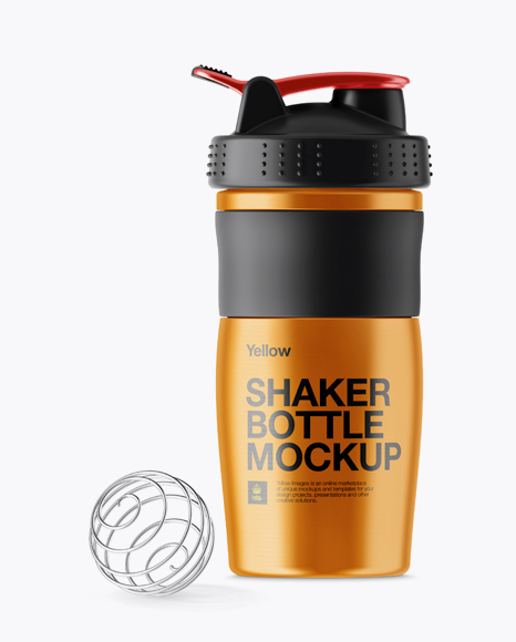 Metallic Shaker Bottle With Blender Ball Mockup