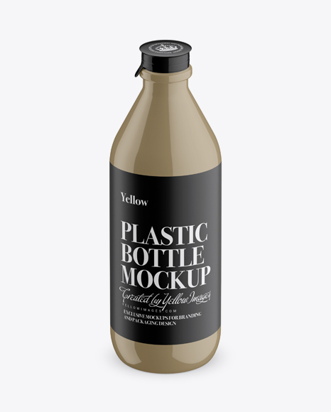 Glossy Plastic Dairy Bottle Mockup (High-Angle Shot)