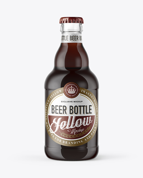 330ml Clear Glass Bottle with Brown Ale Mockup