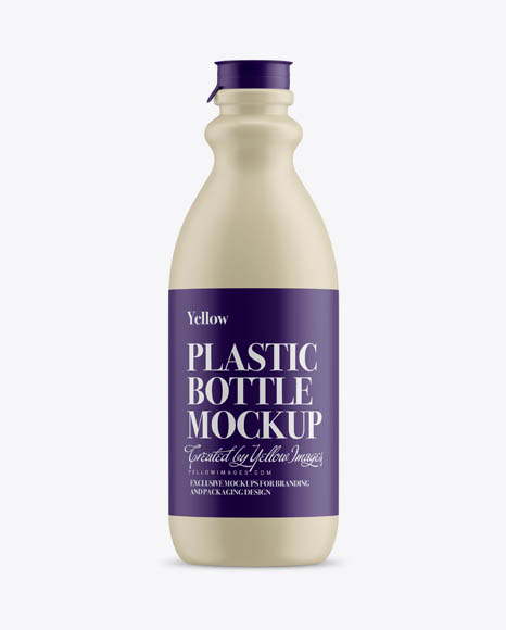 Matte Plastic Dairy Bottle Mockup - Front View