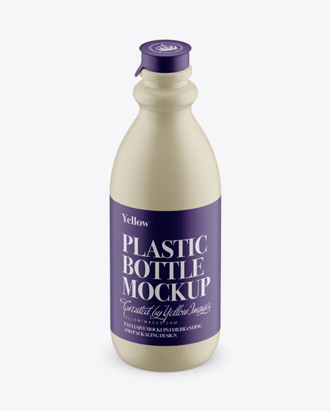 Matte Plastic Dairy Bottle Mockup (High-Angle Shot)