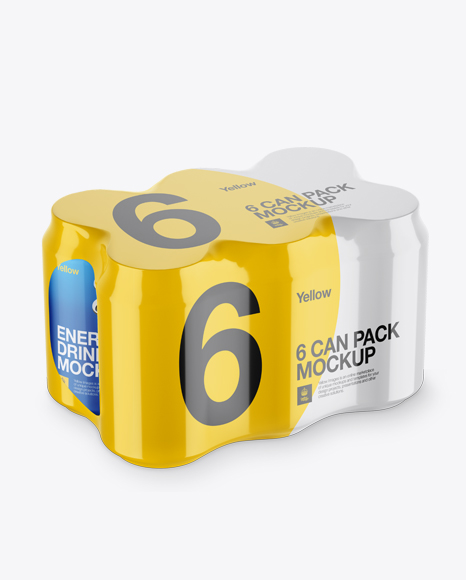 Pack with 6 Alminium Cans Mockup - Halfside View