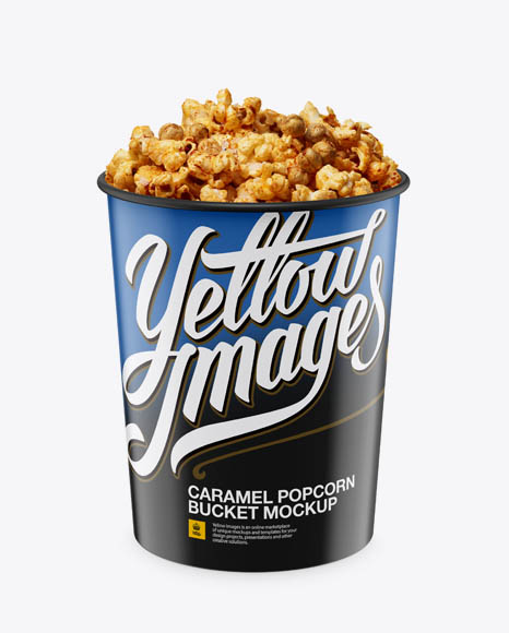 Glossy Bucket with Caramel Popcorn Mockup - High-Angle Shot