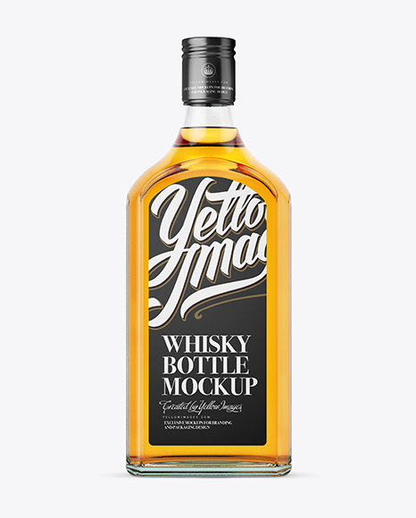 Square Clear Glass Bottle With Whiskey Mockup