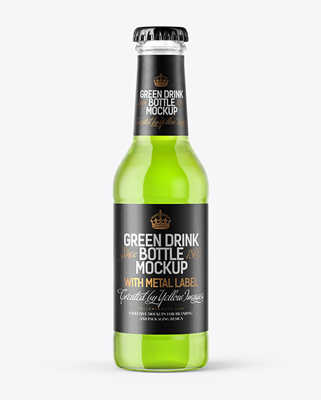 200ml Clear Glass Bottle with Green Drink Mockup