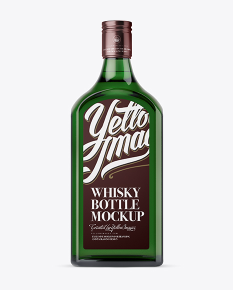 Square Green Glass Bottle With Liquor Mockup