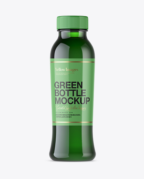Green Plastic Bottle With Drink Mockup - Front View