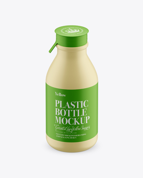 Matte Medium Plastic Dairy Bottle Mockup (High-Angle Shot)