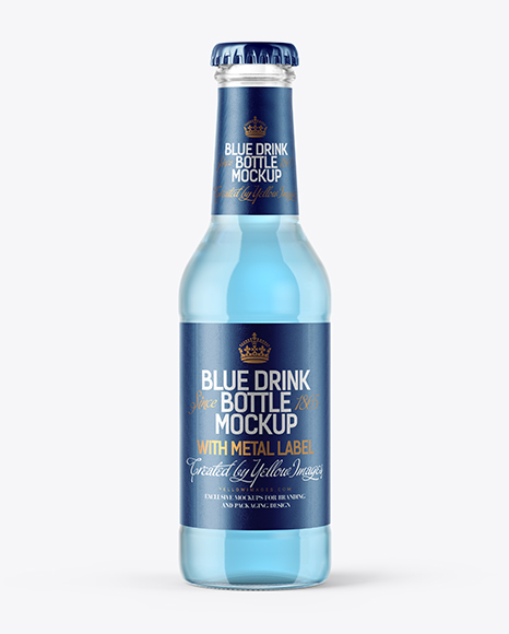 200ml Clear Glass Bottle with Blue Drink Mockup