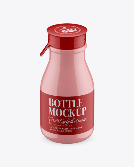 Glossy Small Plastic Dairy Bottle Mockup (High-Angle Shot)
