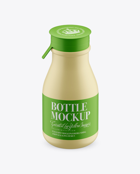 Matte Small Plastic Dairy Bottle Mockup (High-Angle Shot)
