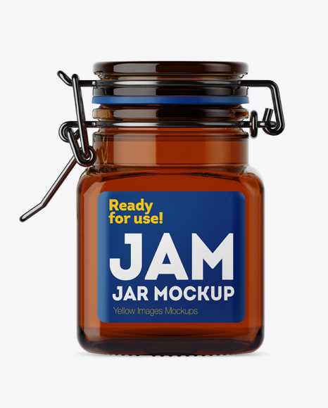 100ml Amber Glass Jam Jar w/ Clamp Lid Mockup