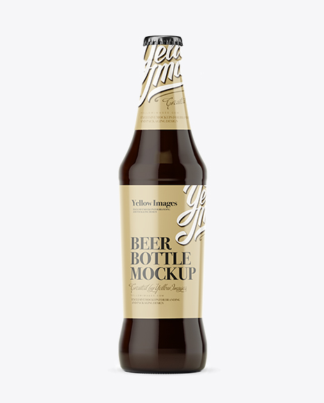 Dark Amber Glass Bottle with Beer Mockup