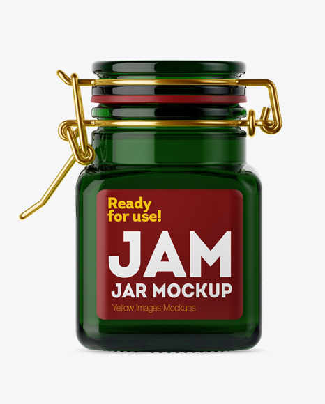 100ml Green Glass Jam Jar w/ Clamp Lid Mockup
