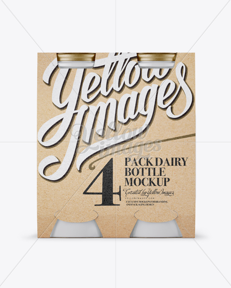 4 Kraft Pack Glossy Dairy Bottle Mockup - Front View