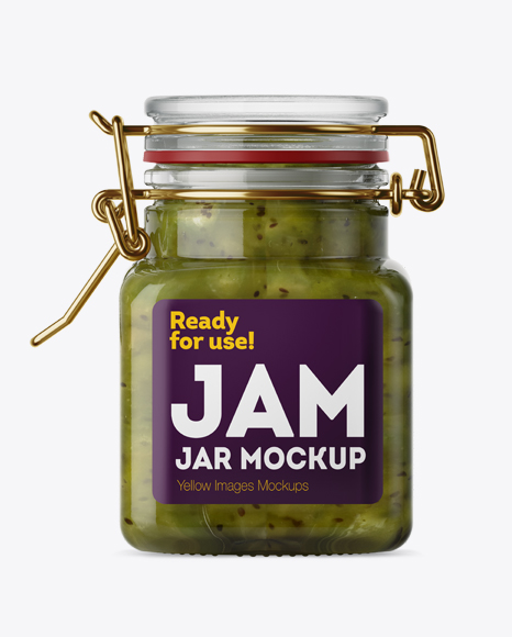 100ml Glass Kiwi Jam Jar w/ Clamp Lid Mockup